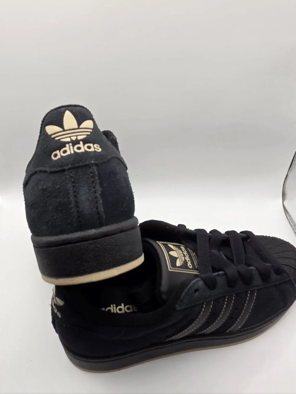 Adidas Youth Superstar Suede Sneakers in Black/khaki Size 4